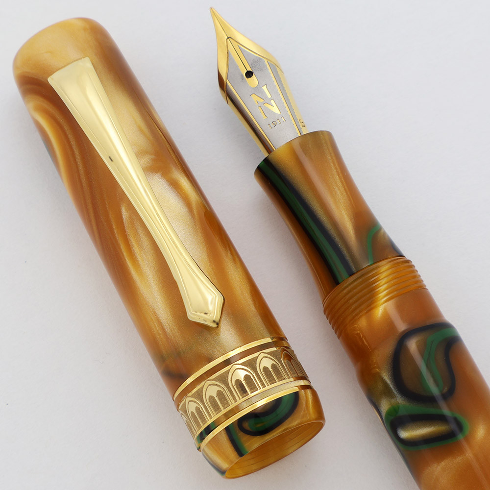 Nettuno N-E  (Nineteen Eleven) 2.0 LE Fountain Pen (2024) - Anemone (Yellow w/Green and Black Orbs) w/GT, C/C,  Extra-Fine Steel Nib (Near Mint, Works Well)