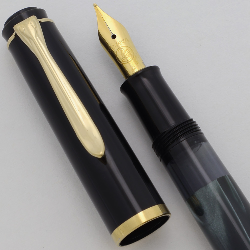 Pelikan M200 Fountain Pen (New Style) - Blue Marbled, Gold Plated Trim, Fine Nib (Excellent, Works Well)