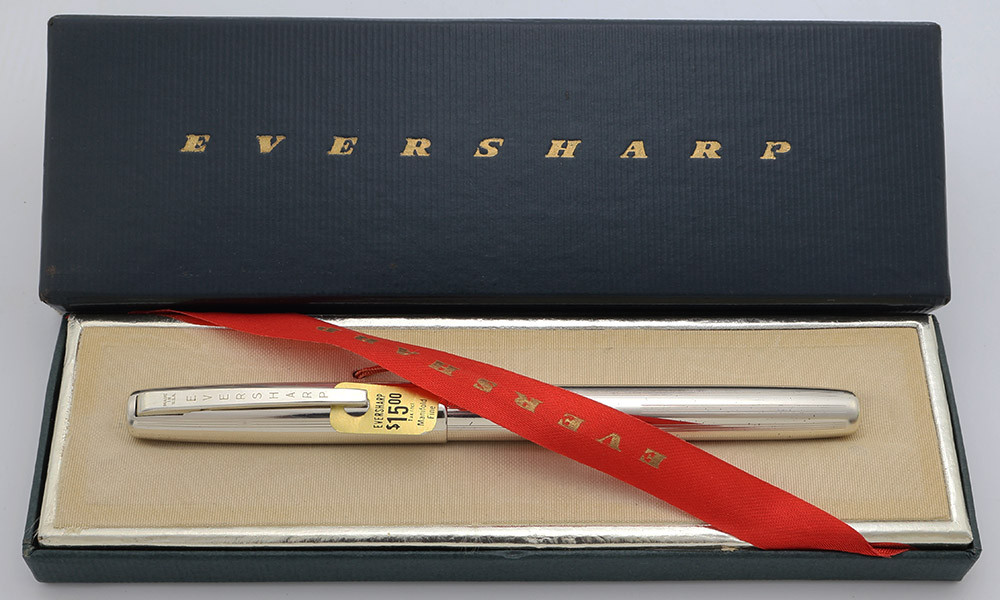 Eversharp Slim  Ventura Fountain Pen (1953-57)  - Sterling, C/C, Fine Manifold 14k Nib (Excellent in Box, Restored)