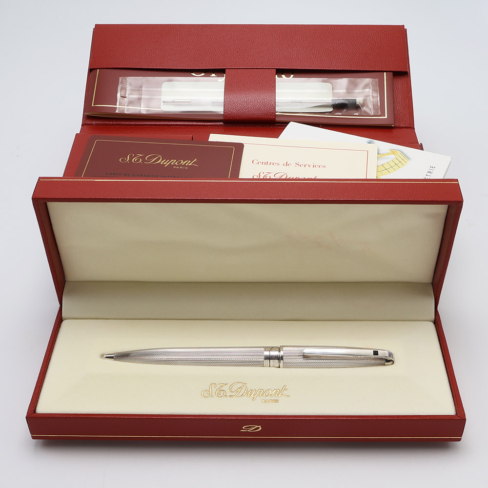ST Dupont Olympio Ballpoint Pen - Sterling Silver Microns Pattern (Excellent in Box, Works Well)