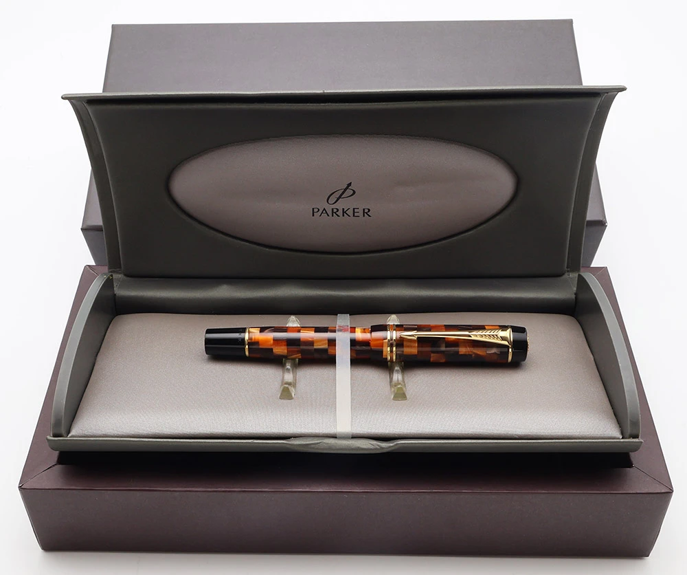 Parker Duofold Demi Fountain Pen (2006) - Amber Check, Cartridge Only, 18k Fine (Excellent + In Box, Works Well)