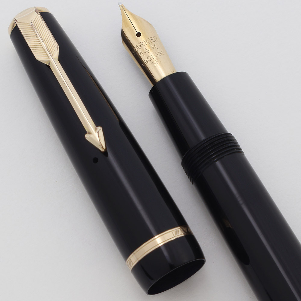Parker Senior Duofold UK (1960s) - Senior, Black w/GT,  Aerometric, Medium 14k Nib (Excellent, Works Well)