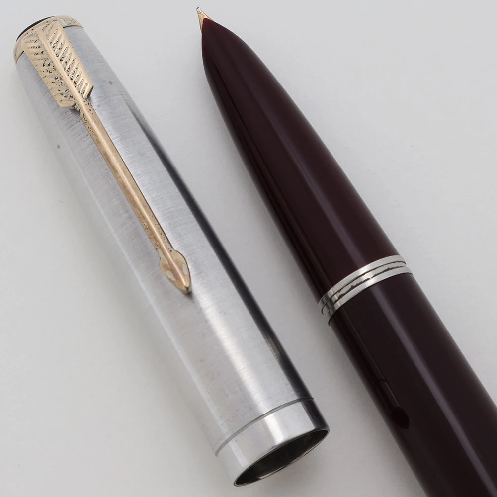 Parker 51 Aerometric Fountain Pen (1950) - Burgundy w Two-Toned Cap, Fine Gold Nib (Excellent, Works Well)