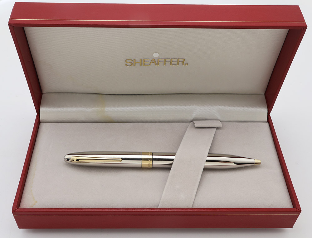 Sheaffer Crest (Reissue) #594 Ballpoint (1994)  - Palladium w/Gold Trim (Excellent + in Box, Works Well)