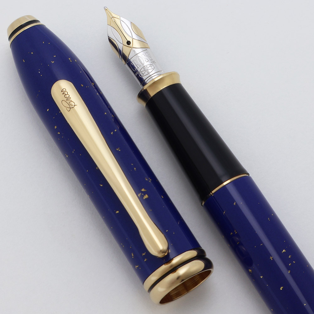 Cross Townsend Fountain Pen (1998-9) - Lapis Lazuli Lacquer w GP Trim, C/C,  Fine 18k Two-Tone Nib (Excellent,  Works Well)