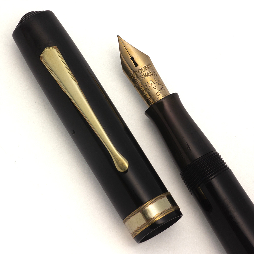 Waterman 7 Fountain Pen (Canada) - Black Celluloid, Ideal 14k Fine Firm Account Nib (Excellent, Restored)