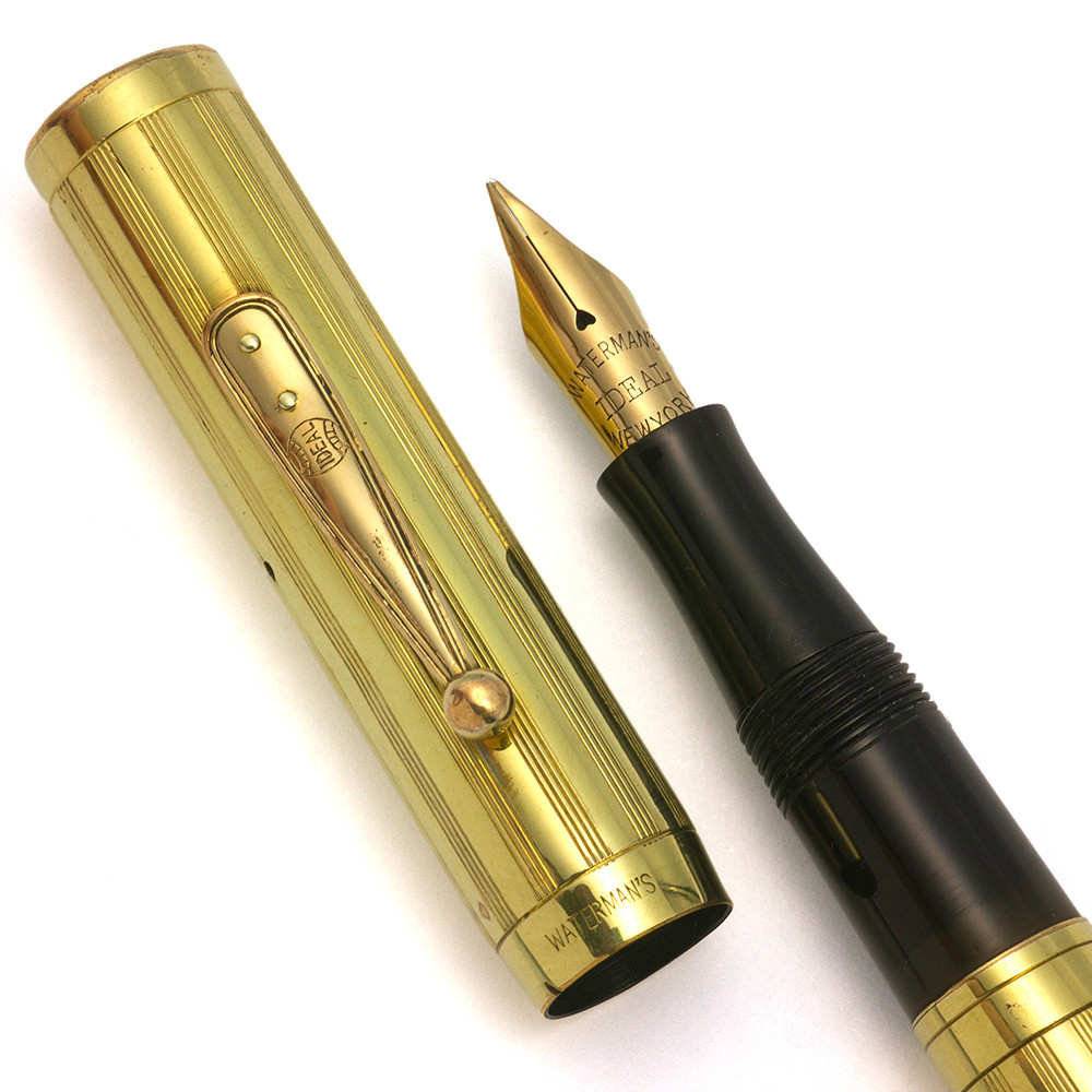 Waterman 0554 Fountain Pen (1920's) - Lined "Sheraton" Overlay, Medium Flexible Ideal #4 14k Nib (Excellent, Restored)