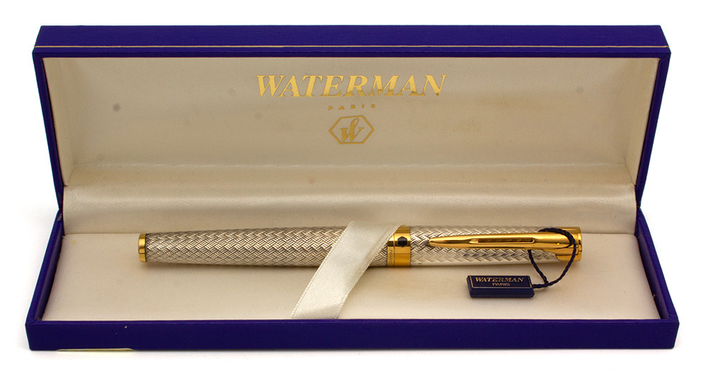 Waterman L'Etalon Fountain Pen (1990s) - Sterling Silver w/Gold Trim, C/C,  Extra-Fine 18k Nib (Near Mint in Box, Works Well)