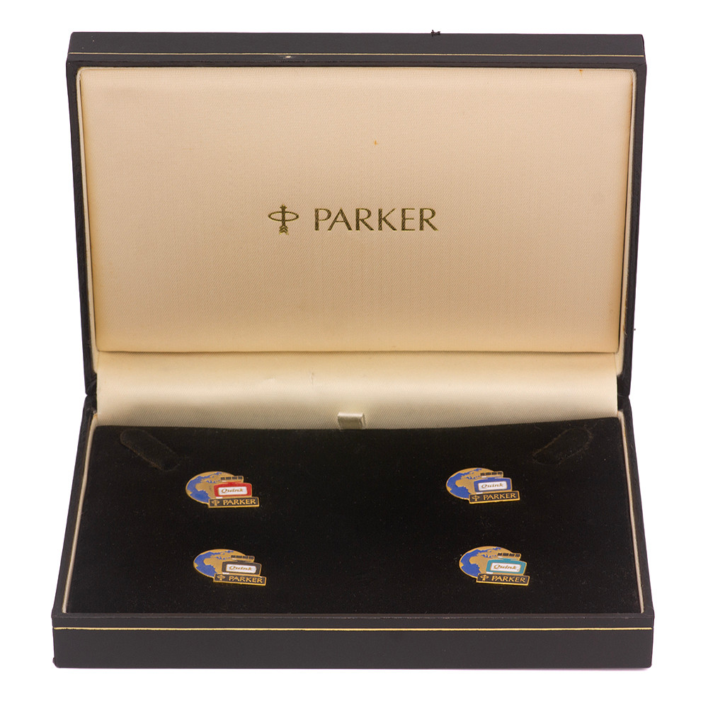 Parker Quink Advertisement Pins (1980s) - Set of Four (New in Box)