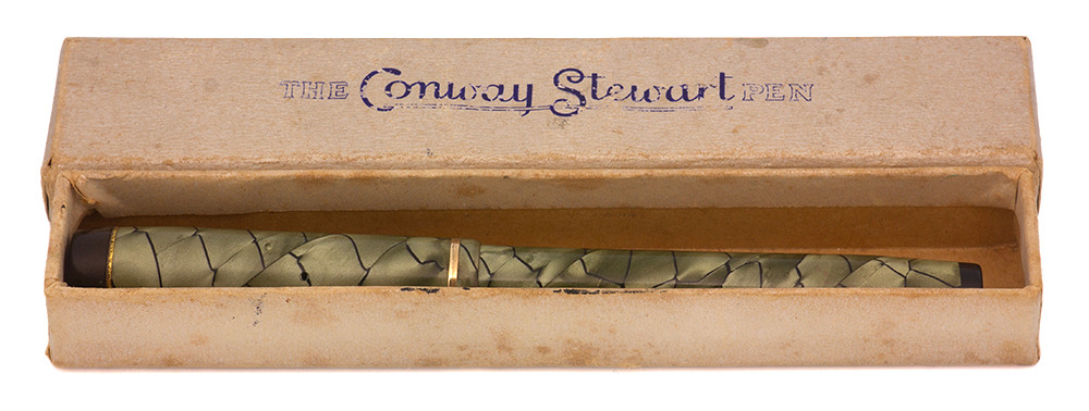 Conway Stewart 45 Fountain Pen - Reverse Cracked Ice (Pearl Grey w Black Veins), Medium 14k Nib (Excellent in Box, Restored)