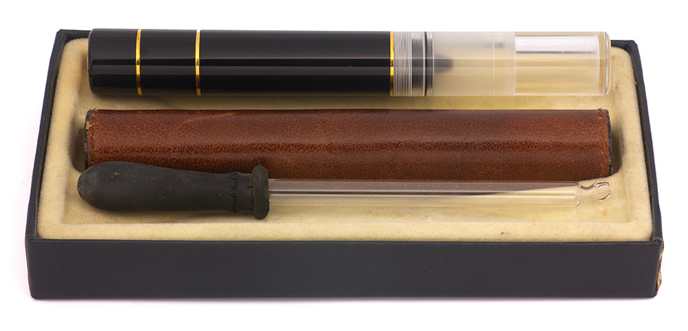 Visconti Traveling Ink-Pot - Black Cap, Barrel and Ink Pot w Leather Sleeve, Gold Trim (Mint in Box)