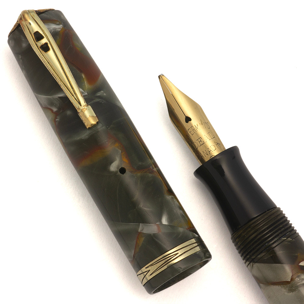 Waterman 92V Fountain Pen (Canada, 1930s) - Grey-Bronze w Gold Trim, Lever Filler, Stub #2 Flexible Nib (Excellent, Restored)