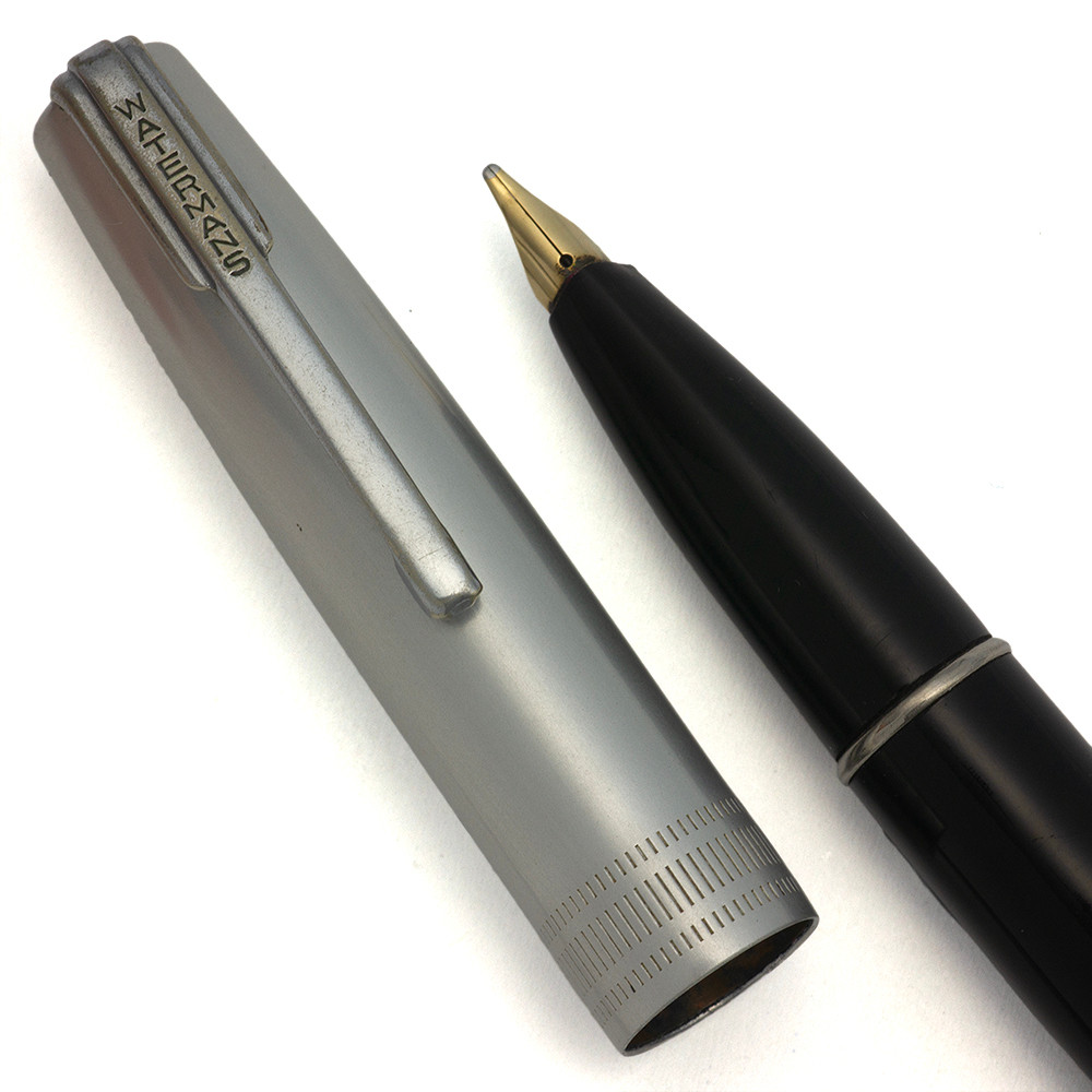 Waterman Taperite Late Crusader Fountain Pen (Canada, 1940s) -  Black, Steel Cap, Medium Semi-Flex 14k Taperite Nib (Excellent, Restored)