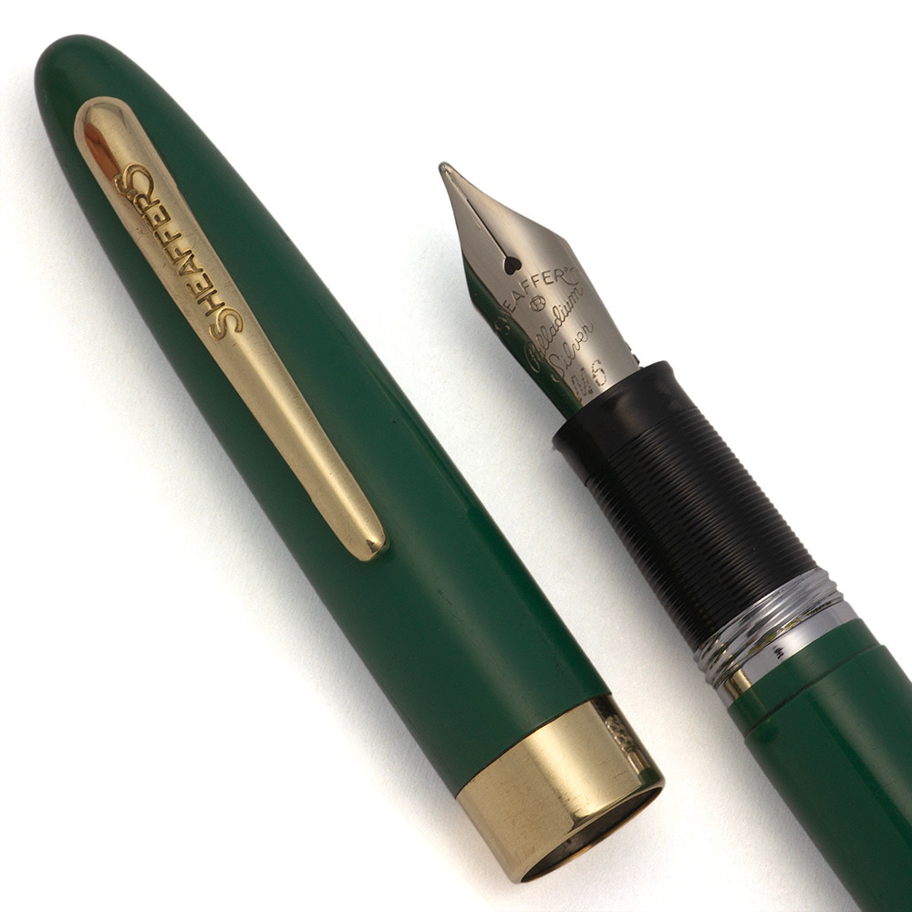 Sheaffer Snorkel Special (1950s) - Green w Gold Trim, Medium PdAg Open Nib (Excellent +, Restored)