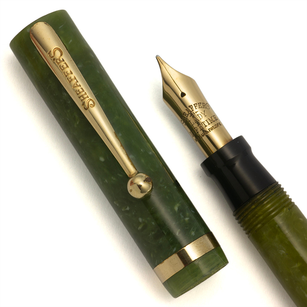 Sheaffer "Lady Lifetime" Flat Top (1926-8) - Uncommon, Jade Green, Fine Nib (Excellent, Restored)