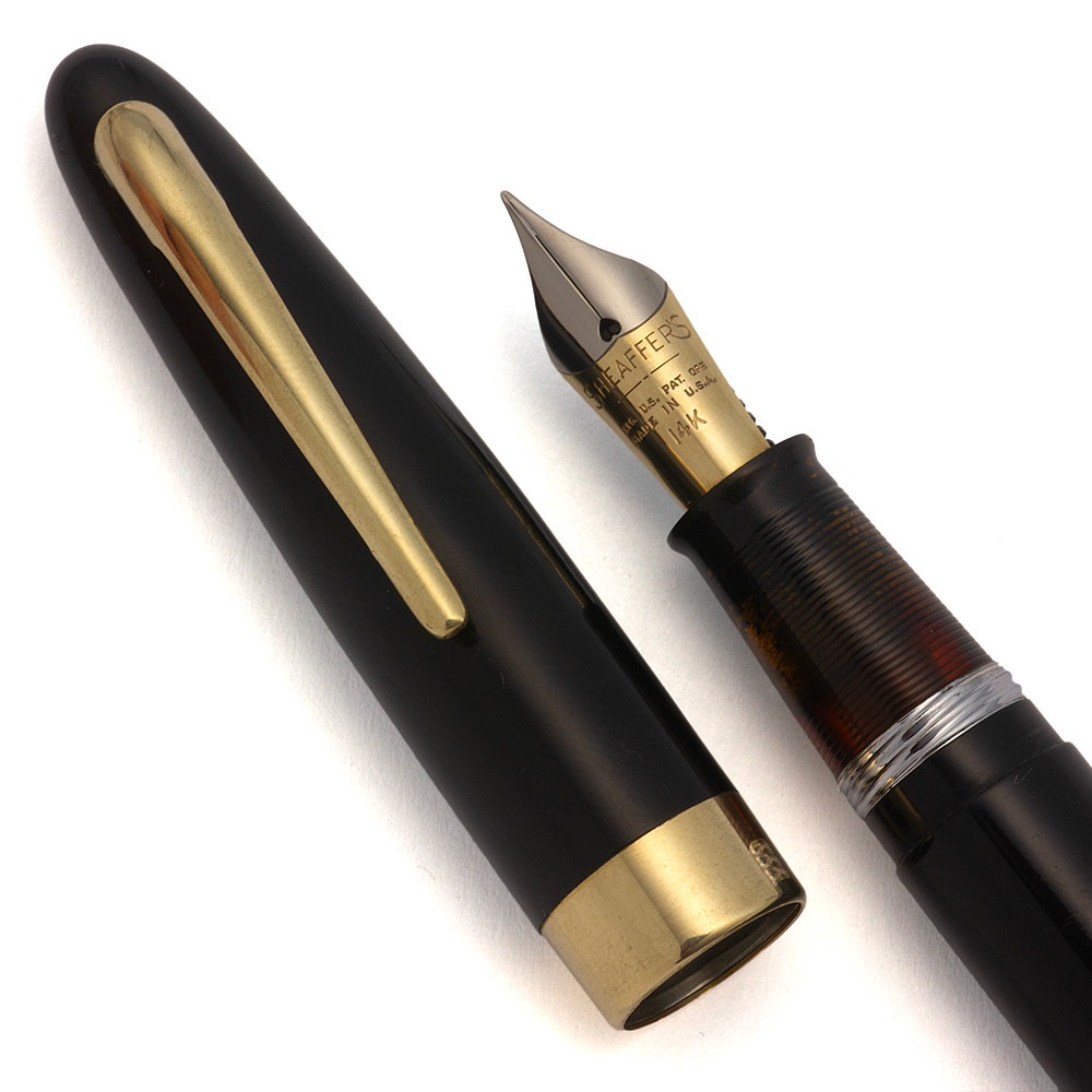 Sheaffer 875 Admiral Fountain Pen (1950-52) - Black, Lever Filler, Fine 14k Two-Tone Nib (Excellent, Restored)