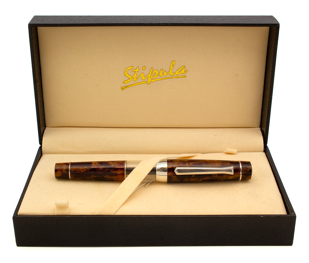 Stipula Suprema Fountain Pen - Amber Celluloid Resin, Piston Filler, Medium 18k Nib (Excellent + in Box, Works Well)