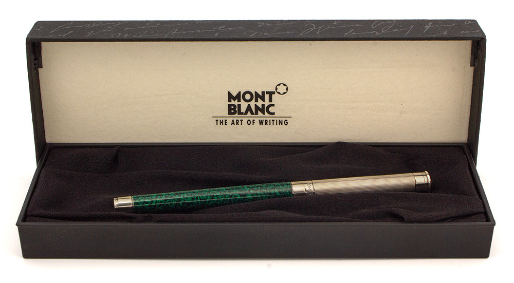Montblanc Noblesse Fountain Pen (1990s) - Green Marble Barrel, Silverplated Cap/Trim, Medium 18k Nib (Excellent + in Box, Works Well)