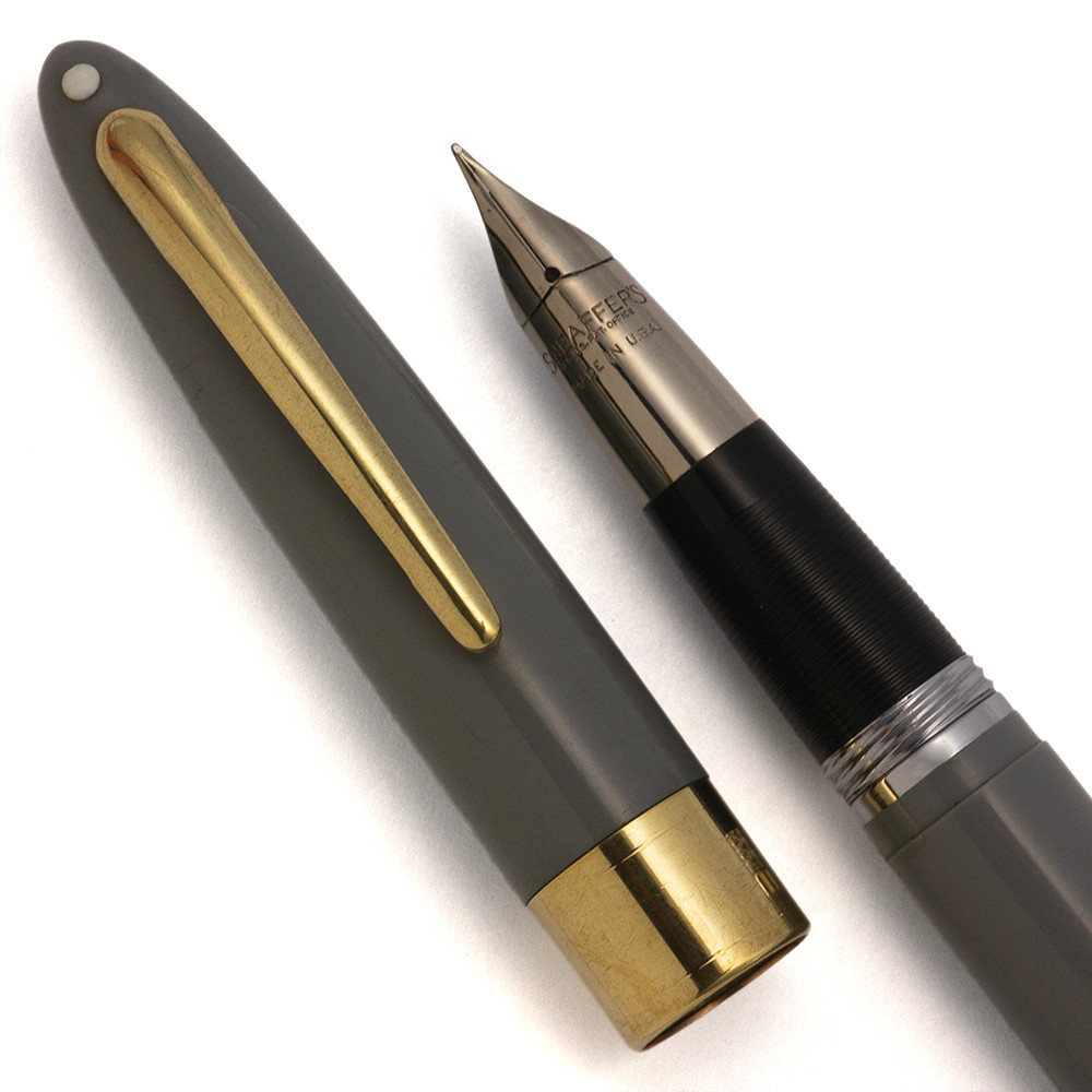 Sheaffer Statesman Snorkel (1950s) - Pastel Grey, Fine (F4) Triumph PdAg Nib (Excellent, Restored)