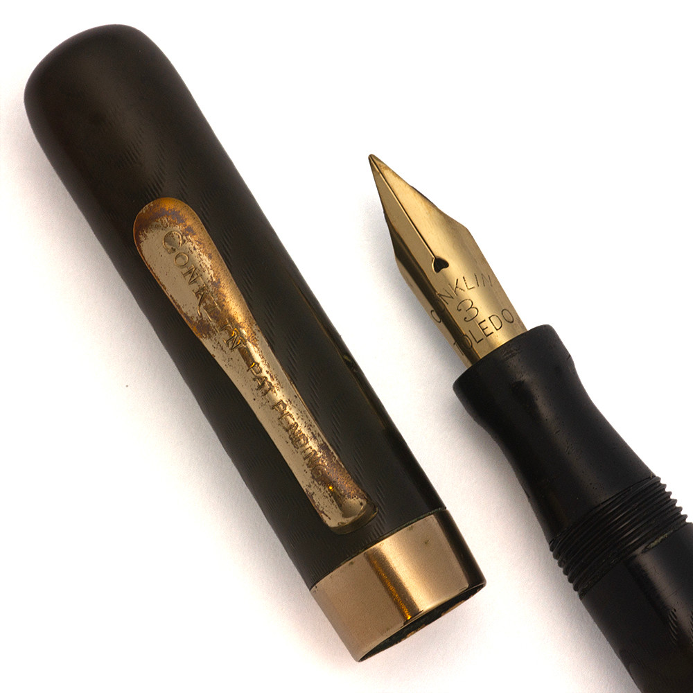 Conklin Crescent 3P Fountain Pen (1920s) - BCHR w GT, Flexible Fine #3 Gold Nib (Very Nice, Restored)