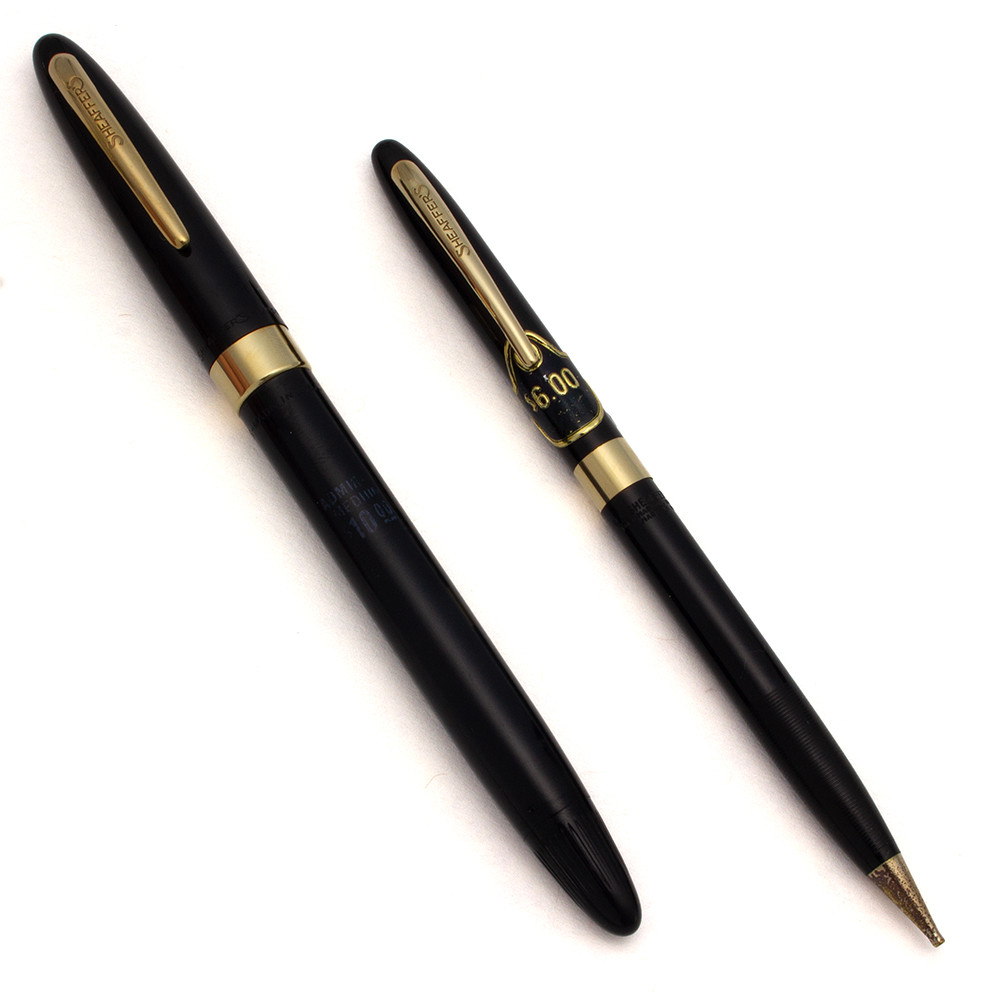 Sheaffer Admiral Snorkel Fountain Pen & Pencil Set (1952-59) - Black w/GT, Medium 14k Open Nib (Near Mint, Restored)
