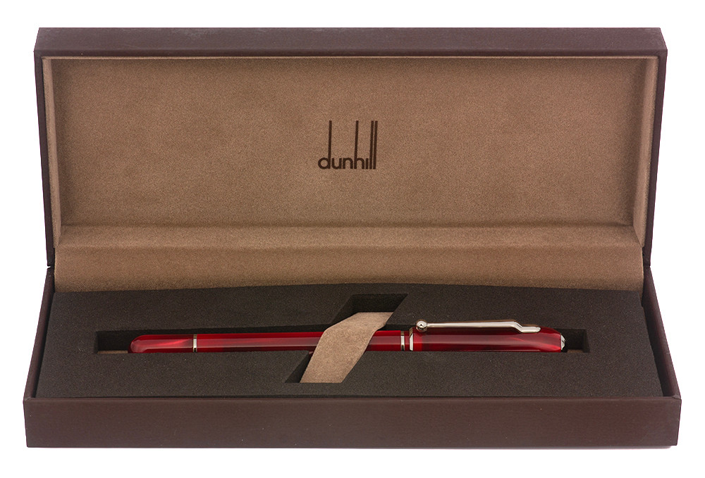 Dunhill Sidecar Large Fountain Pen - Red Resin Swirl w Silver Trim, C/C, 18k Medium Nib (Excellent + in Box, Works Well)