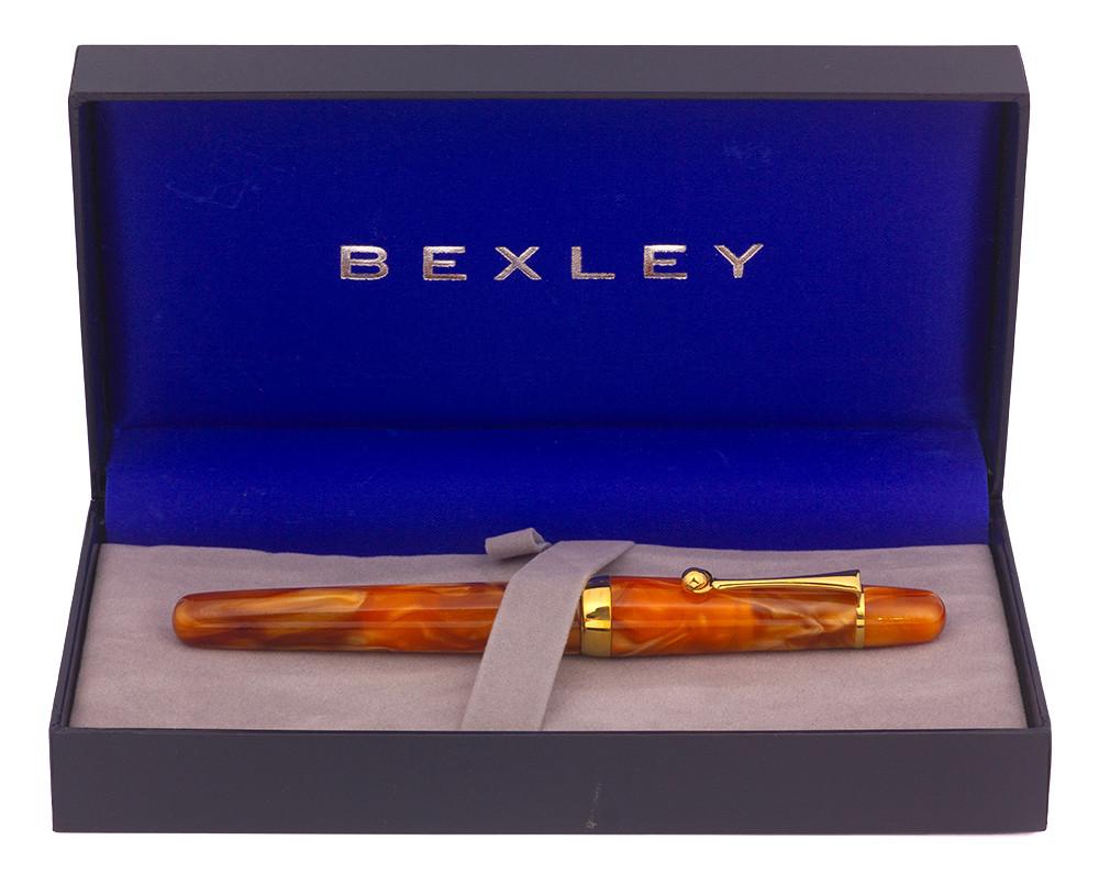 Bexley Submariner Grand Fountain Pen (2000s) - Marbled Orange, 18K Broad Nib (Excellent + Box, Works Well)