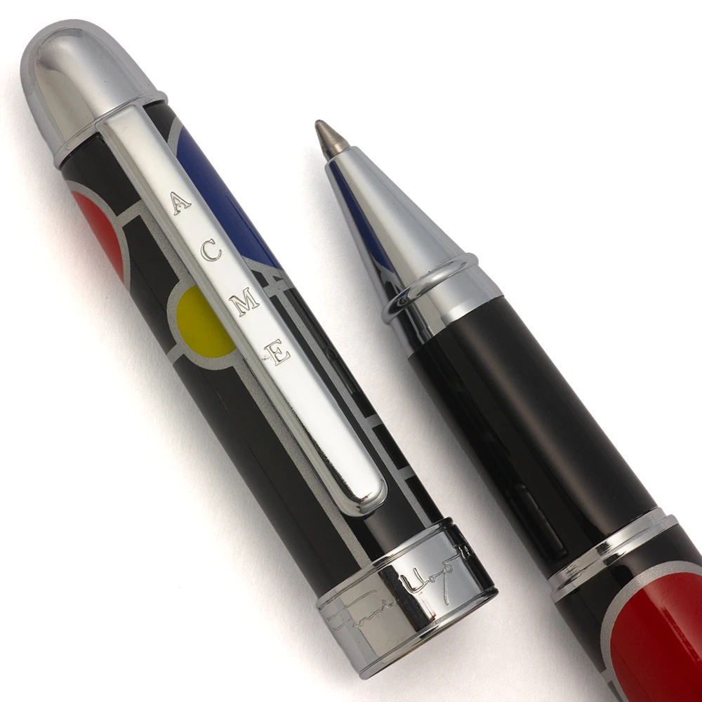 ACME Studios Rollerball Pen - Frank Lloyd Wright "Playhouse" , Chrome w Black/Red/Yellow Graphics (Excellent, Works Well)