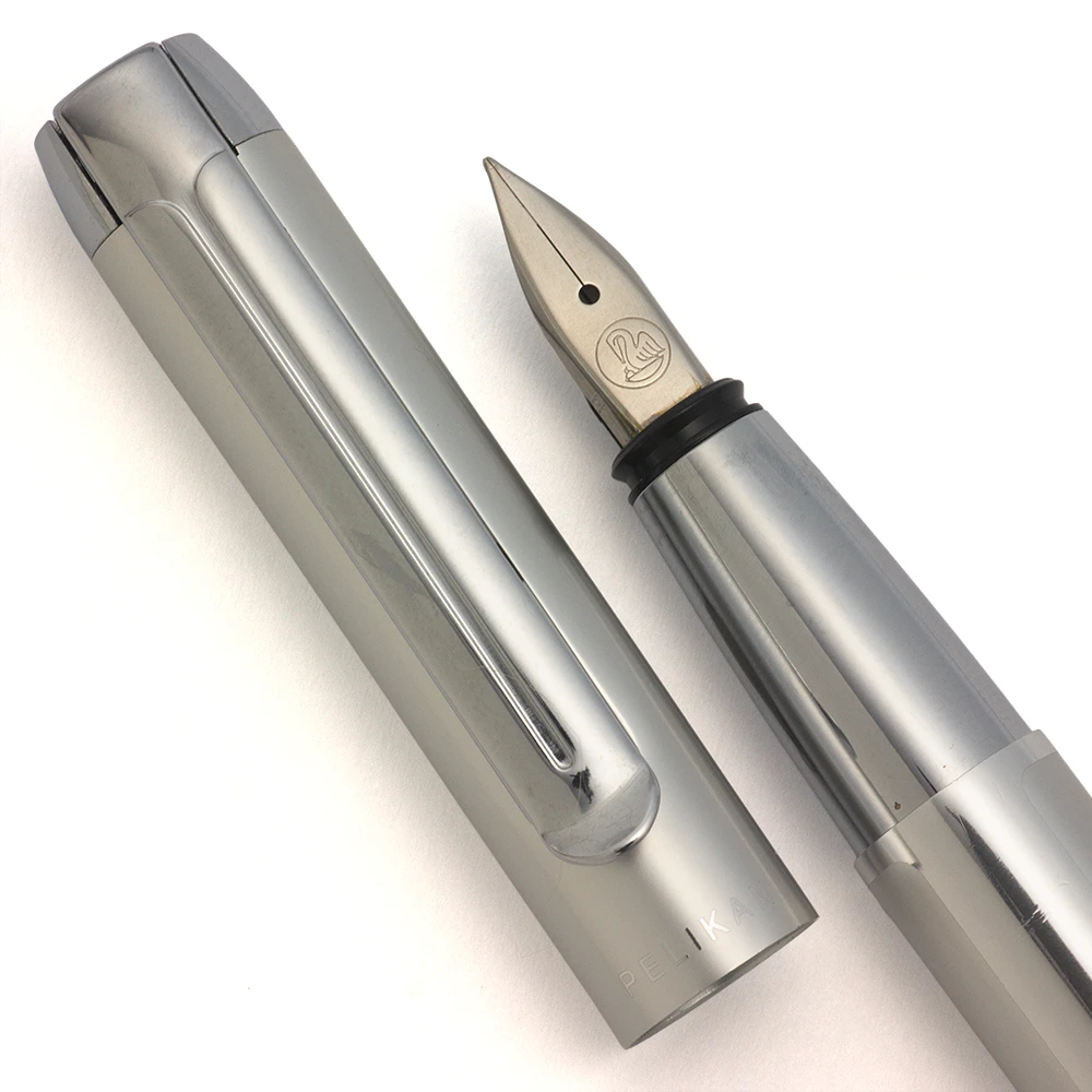 Pelikan Pura P40 Fountain Pen - Silver Aluminum w Chrome Trim, C/C, EF Nib  (Near Mint, Works Well)