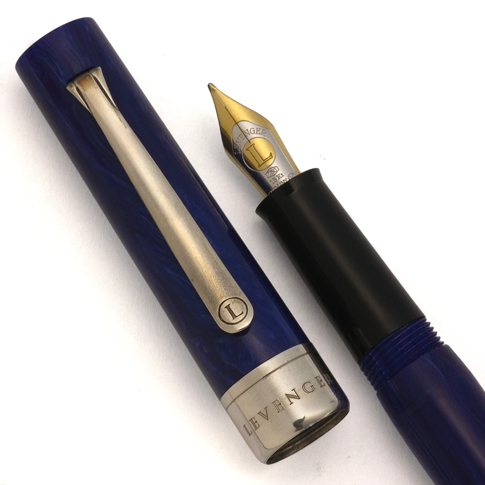 Levenger (Stipula) Firenze Fountain Pen (2000s) - Blue, Sterling Trim, C/C, Medium 18k Two-Tone Nib (Excellent +, Works Well)