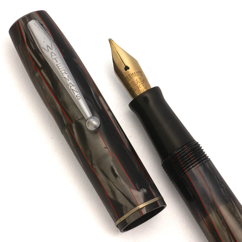 Waterman 32A Fountain Pen -  Grey w Red Veins, Fine Flexible Nib (Excellent +, Restored)