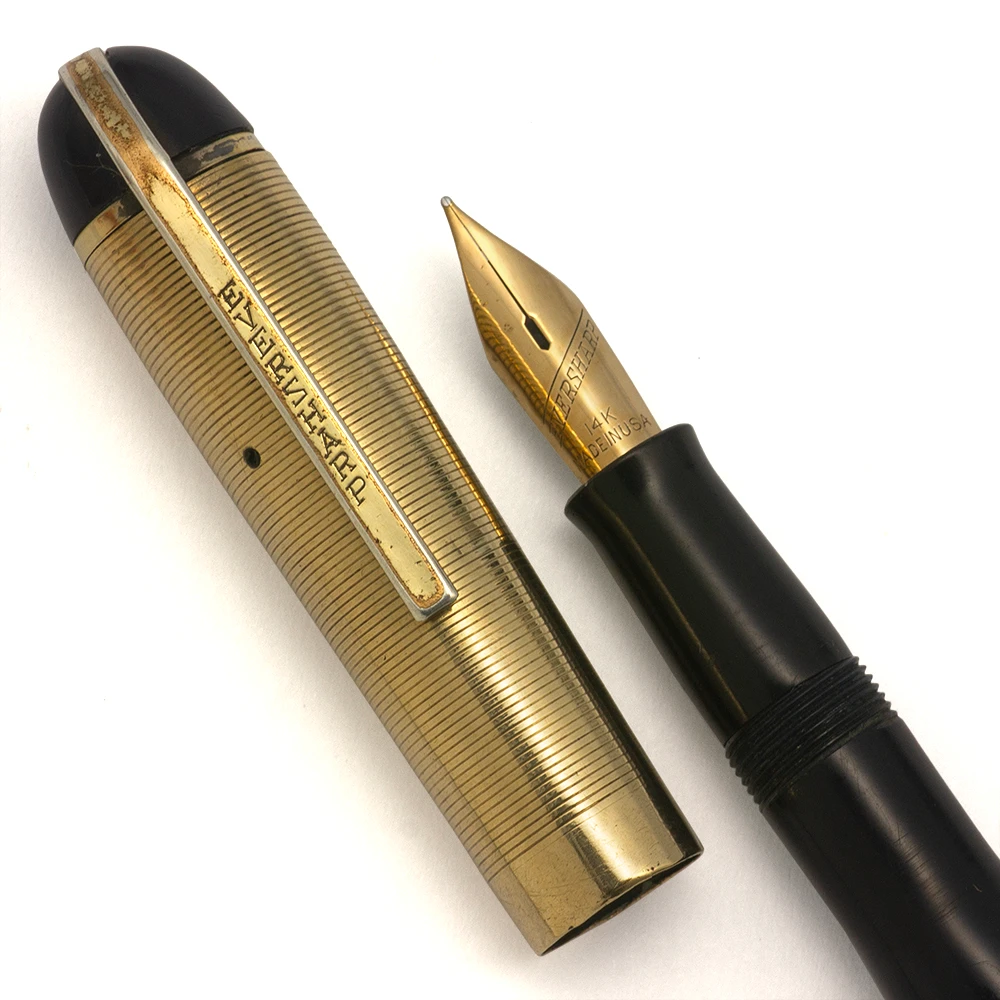 Eversharp Skyline Fountain Pen (1940s) - Black Barrel, Gold Lined Cap, Lever Filler, 14k Flexible Medium Nib (Very Nice, Restored)