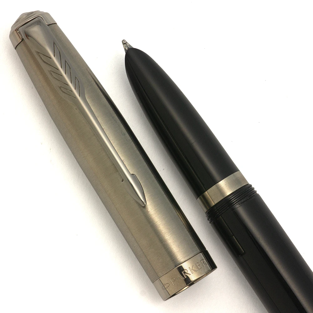 Parker 51 (Modern) Fountain Pen (2020) - Black w Brushed Steel Cap, C/C,  Medium Steel Nib (Excellent +, Works Well)