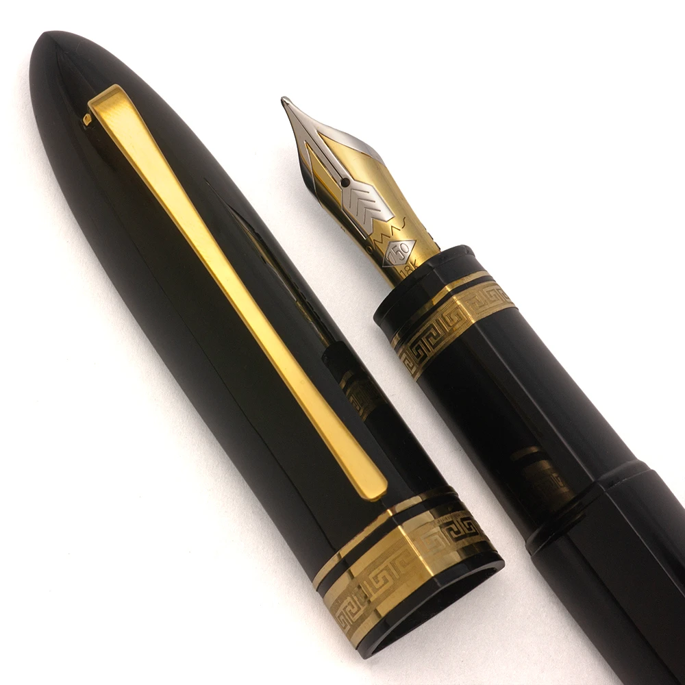 Omas 360 Magnum Fountain Pen (Italy, pre-2007)- Dark Blue Black with Gold Trim, 18k Medium Nib (Excellent +, Works Well)