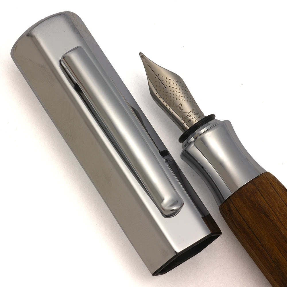 Faber-Castell Ondoro Fountain Pen - Smoked Oak, Chrome Cap, Fine Nib (Excellent, Works Well)