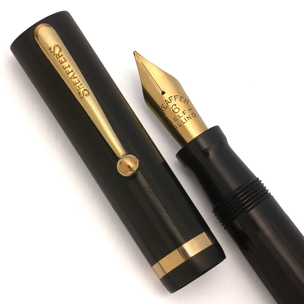 Sheaffer Lifetime Flat Top Oversized Fountain Pen (1920s) - Lined BCHR, w/GT, Lever Filler,  #6 Medium Flexible Gold Nib (Excellent +, Restored)