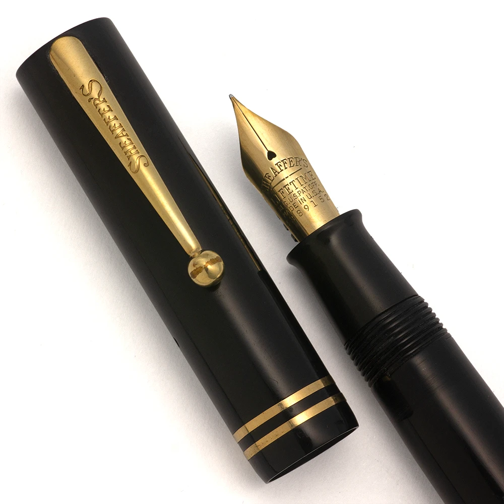 Sheaffer Lifetime Flat Top Oversized Fountain Pen (1920s) - Black w GT, Lever Filler,  Extra Fine Lifetime Nib (Excellent +, Restored)