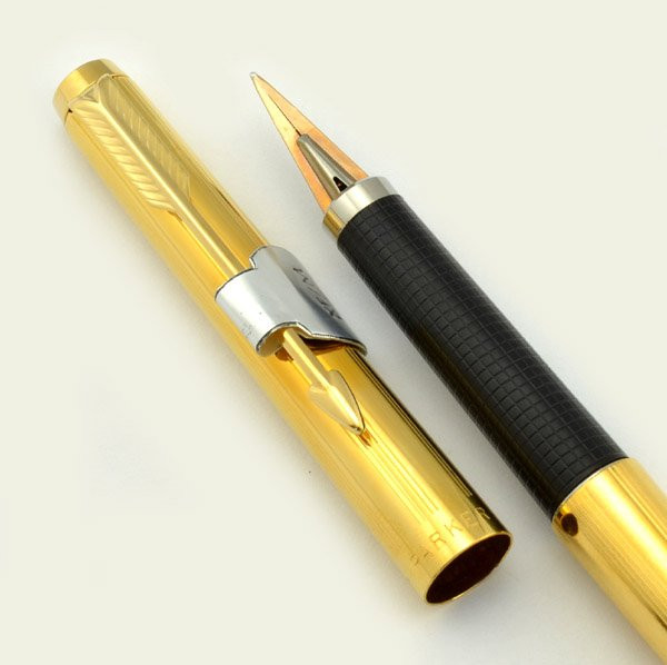 Parker 180 Fountain Pen - Place Vendome Gold Plated Series, Milleraes (Lined), Reversible 14k Nib  - New Old Stock