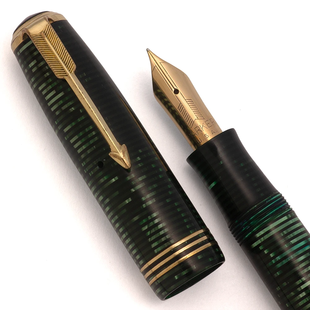 Parker Vacumatic Oversize Fountain Pen (1940) - Emerald Pearl, Lockdown Filler, 14k Fine Nib (Excellent, Restored)