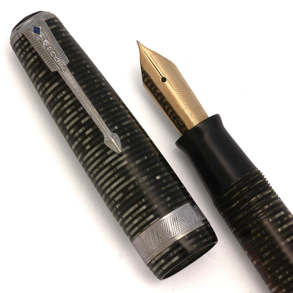 Parker Vacumatic Maxima Fountain Pen (1940) - Double Jewel Speedline, Silver Pearl, Fine  (Excellent, Restored)