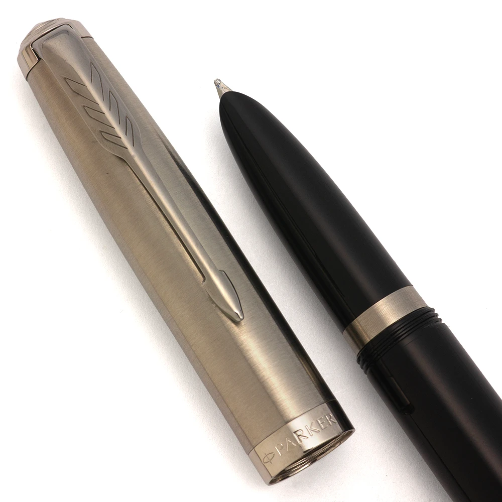 Parker 51 (Modern) Fountain Pen (2020) - Black w Brushed Steel Cap, C/C,  Medium Steel Nib (Excellent +, Works Well)