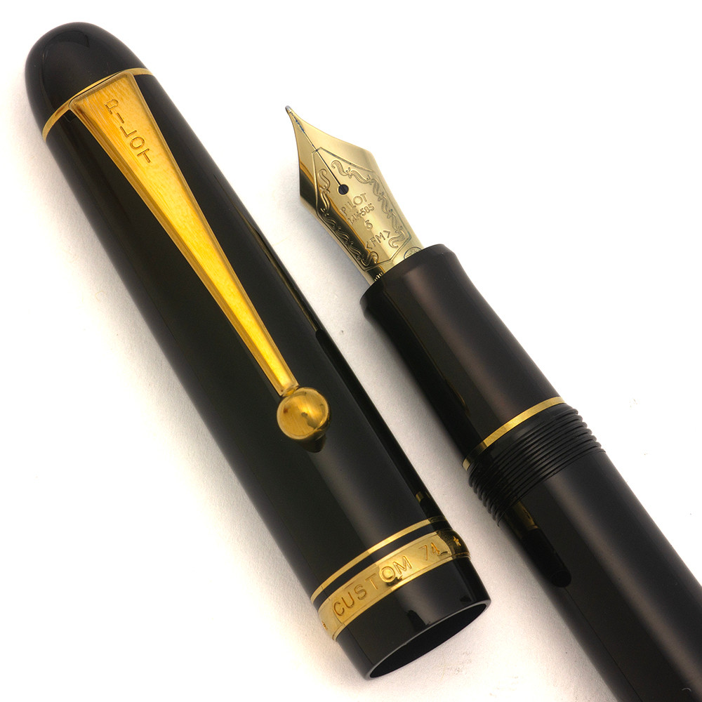 Pilot Custom 74 Fountain Pen (2018) - Black w Gold Trim, C/C, 14k