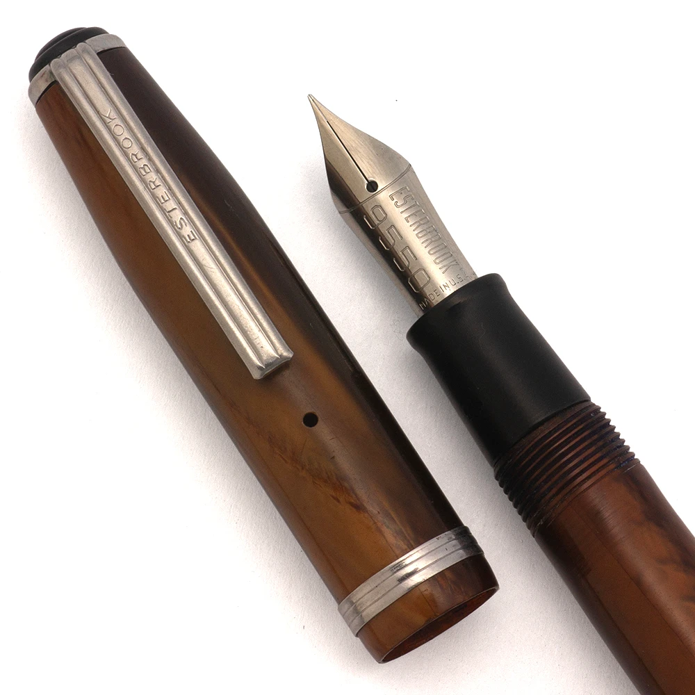 Esterbrook SJ Fountain Pen  (1950s) - Brown w Steel Trim, Lever Filler, #9550 Extra-Fine Posting Nib (Very Nice, Restored)