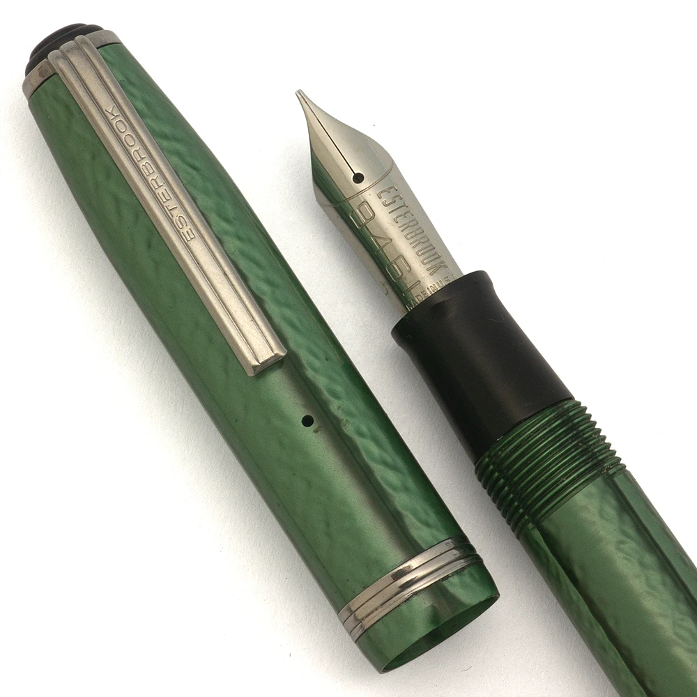 Esterbrook LJ Fountain Pen (1950s)- Fern Green w Steel Trim, Lever Filler, #9461 Manifold Fine Nib (Excellent +, Restored)