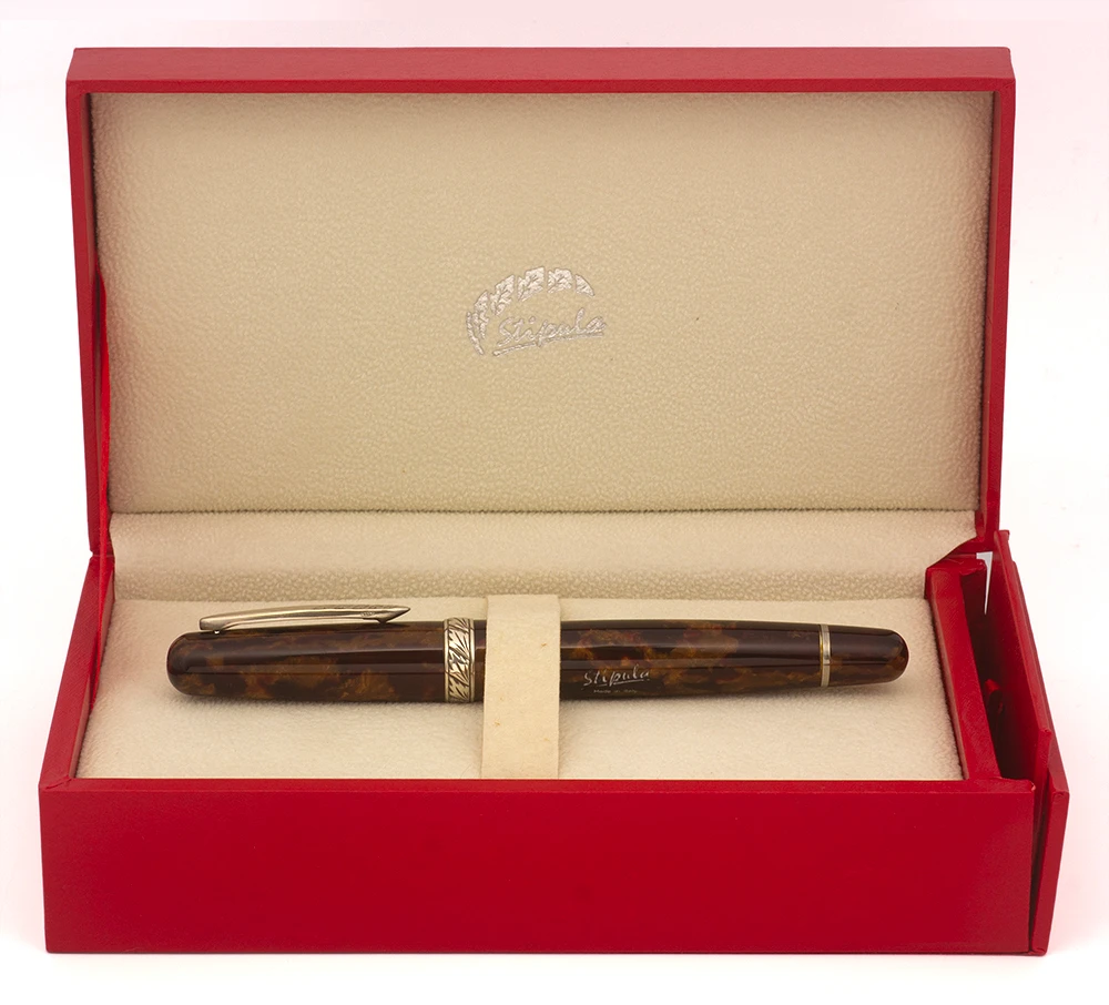Stipula Etruria Fountain Pen - First Version, Amber Brown Cellulose Acetate, Fine 18k Nib (Near Mint in Box, Works Well)