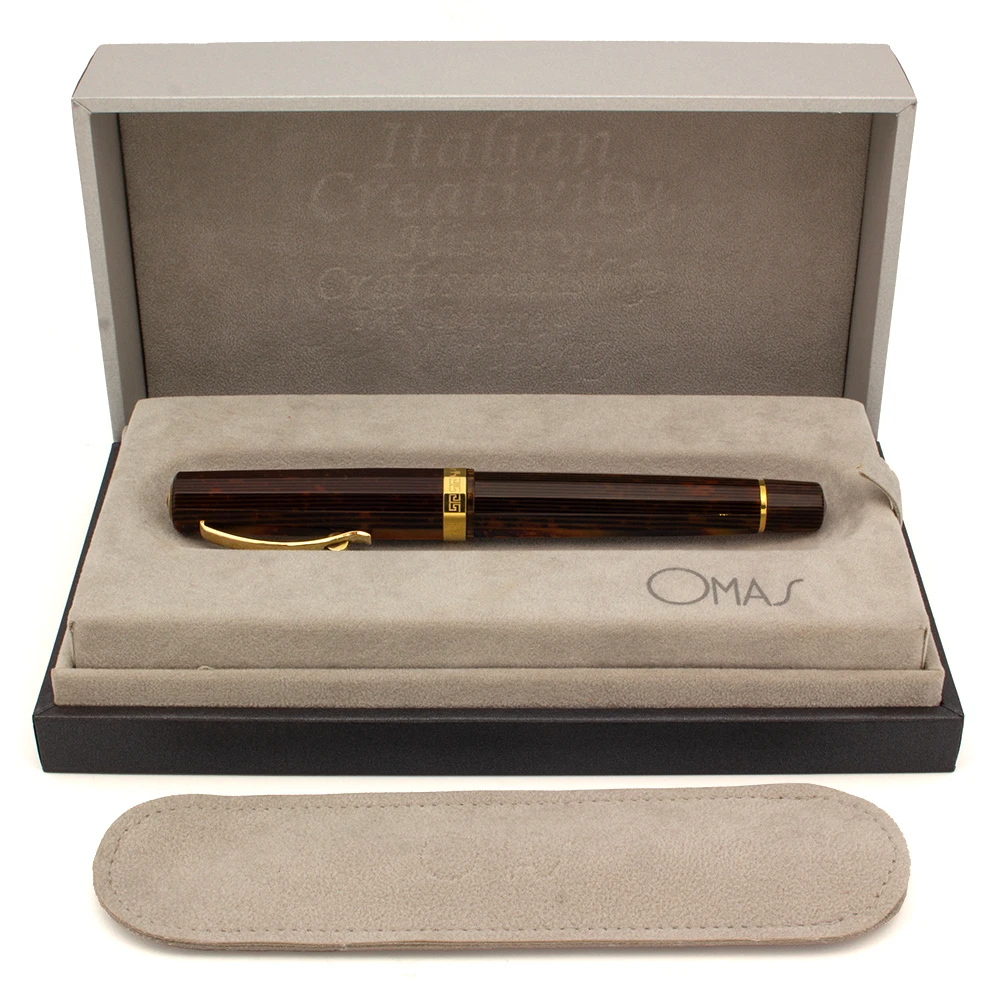 Omas Arte Italiana Milord Fountain Pen (2000s) - Arco Brown Celluloid, 18k Medium (Excellent + in Box, Works Well)