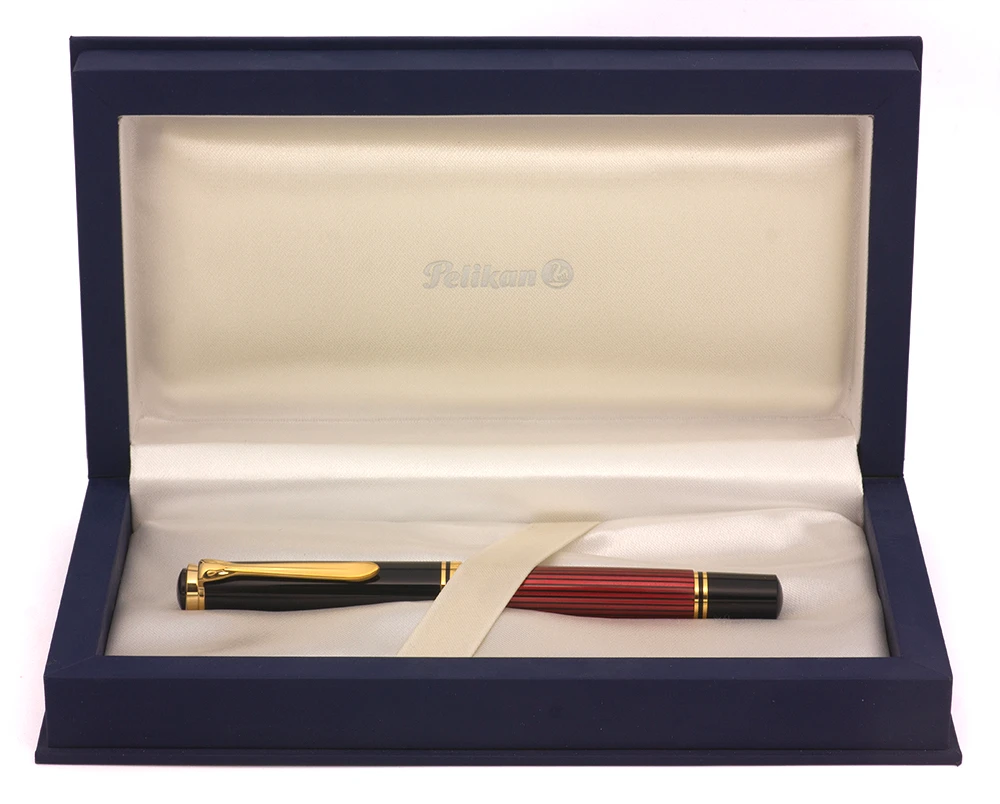 Pelikan M800 Souveran Fountain Pen - Red and Black, Piston Filler, Fine 0.8mm Stub 18k by Binder (Excellent + in Box, Works Well)