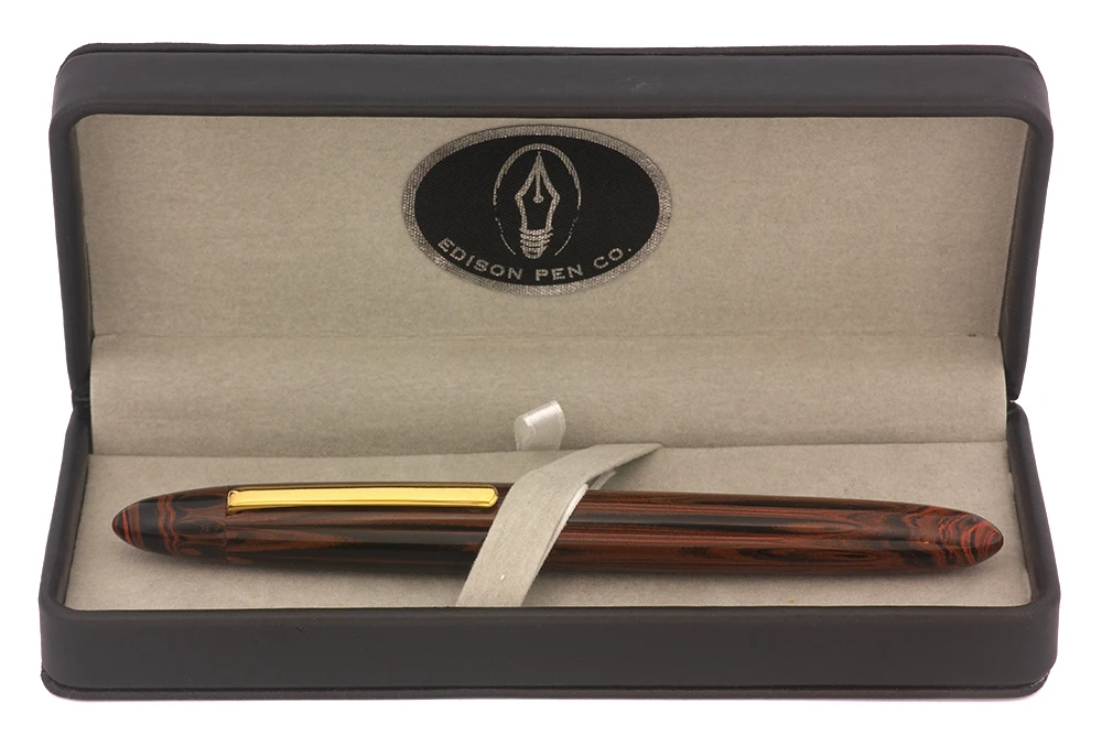 Edison Herald Fountain Pen - Black and Red Ebonite, Steel 0.8mm Stub Nib (Near Mint in Box, Works Well)