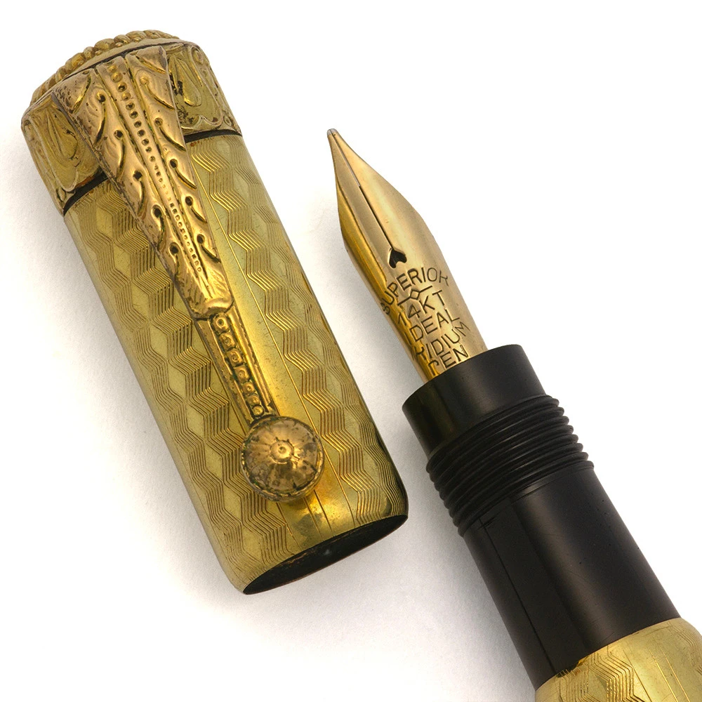 Ideal Safety Pen (1920s-30s, Italy) - Gold Filled Overlay, Fine 14k Flexible Nib (Excellent, Restored)