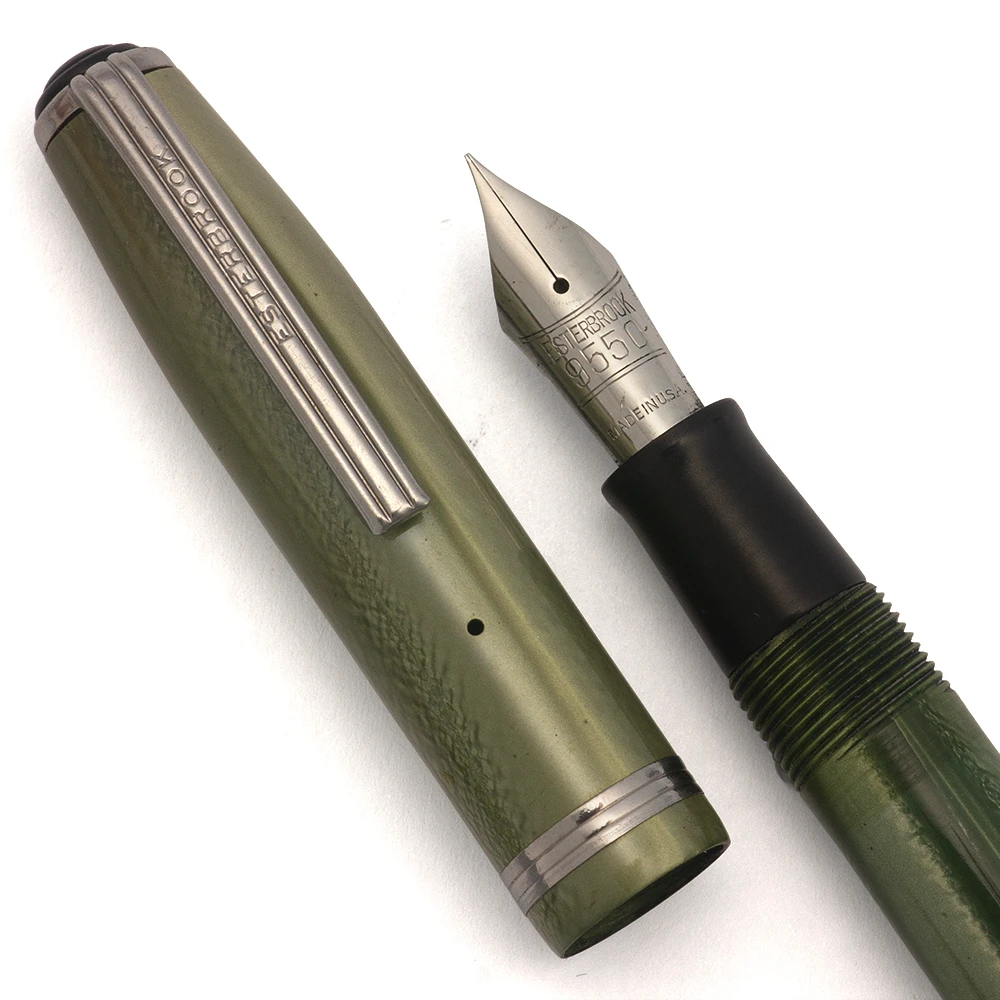 Esterbrook SJ Fountain Pen (1950s) - Moss Green w Steel Trim, Lever Filler, #9550 Extra-Fine Posting Nib (Excellent, Restored)